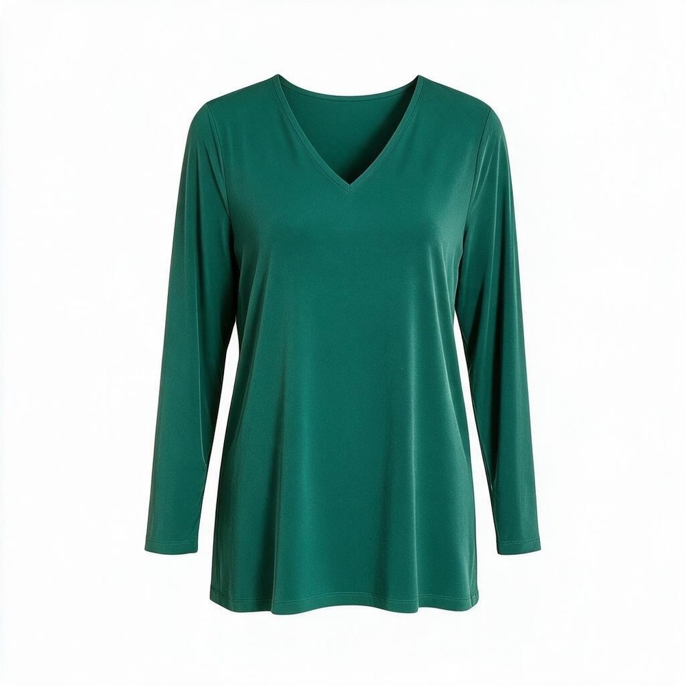 Susan Graver Modern Essentials XL Emerald Green VNeck Long Sleeve Stretch Top